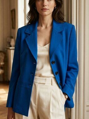 Le Suit Size 14 Cobalt Blue Tailored 3-Button Blazer